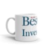 white Best Of Us mug with large sized Centered blue and red text