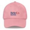 pink Best of US investors baseball cap with red and blue text