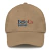 light brown Best of US investors baseball cap with red and blue text
