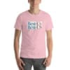 pink Best Of US Investors t-shirt with white background for logo that includes Red and Blue text